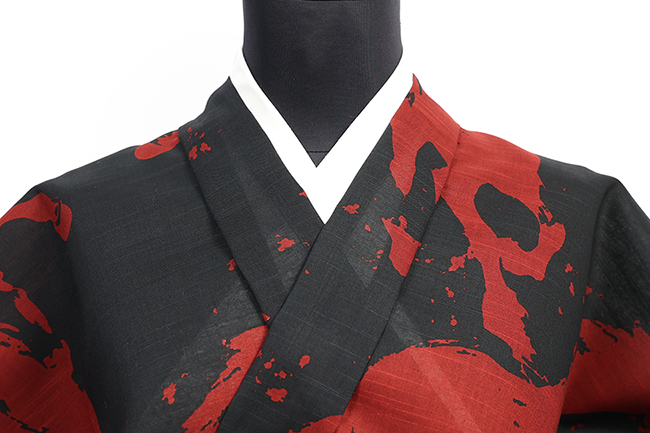 井登美 itomi 浴衣(ゆかた) 優華壇 綿 左馬墨絵 黒赤 ◆男女兼用◆