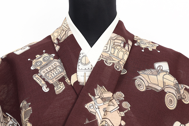 井登美 itomi 浴衣(ゆかた) 優華壇 綿 ブリキ玩具の世界 セピア ◆男女兼用◆