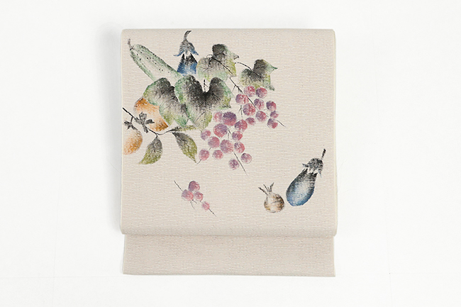 【4/24ライブショッピング紹介商品】召しませ花 本麻 八寸名古屋帯 夏帯 夏野菜 生成り