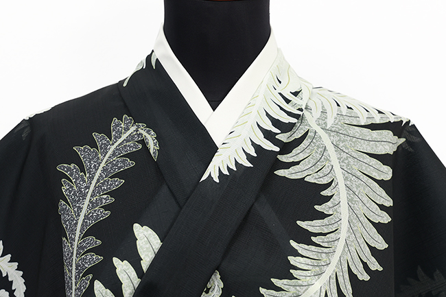 召しませ花 ポリエステル着物 浴衣 セオα 涼花（すずか）羊歯 黒