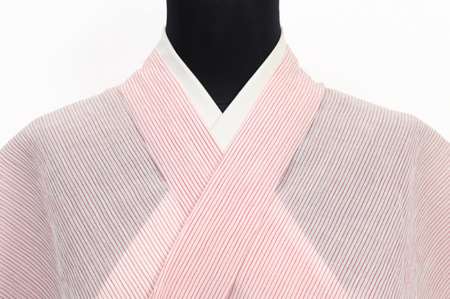 本麻 夏着物 小千谷ちぢみ 楊柳 広幅 縞 ピンク N28