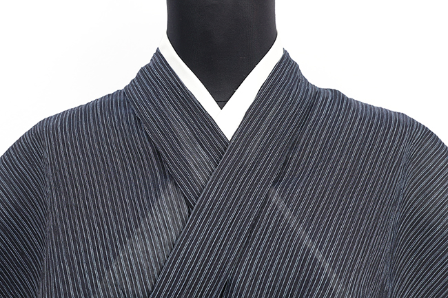 本麻 夏着物 小千谷ちぢみ 楊柳 広幅 縞 濃紺 5