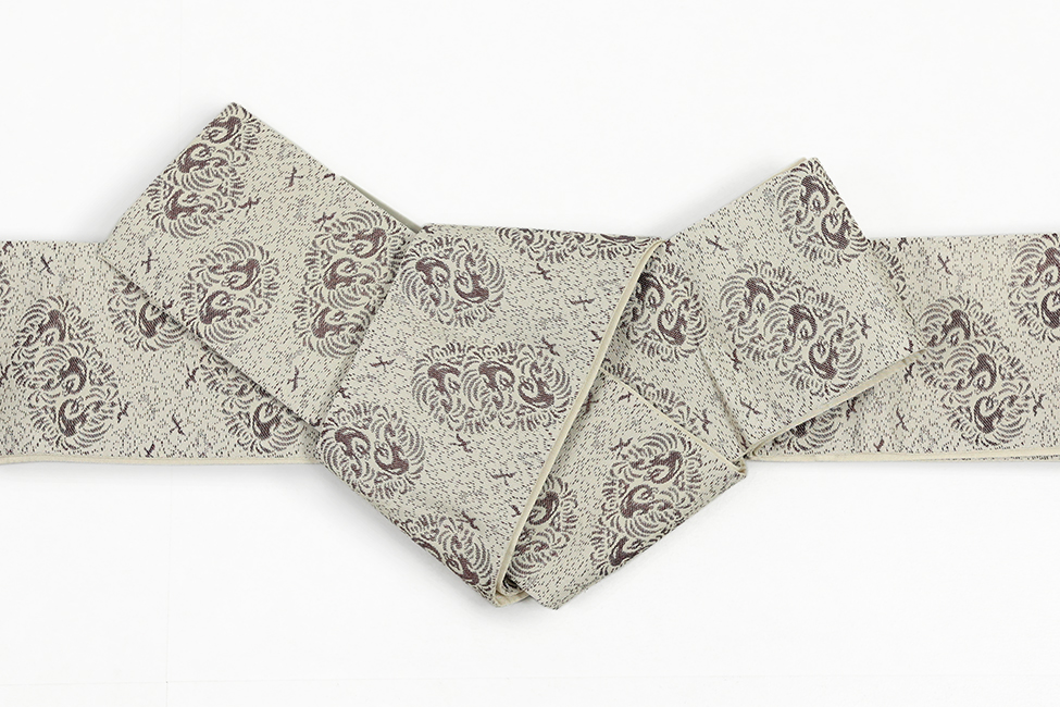 ポリエステル 角帯 孔雀 ベージュ×焦茶