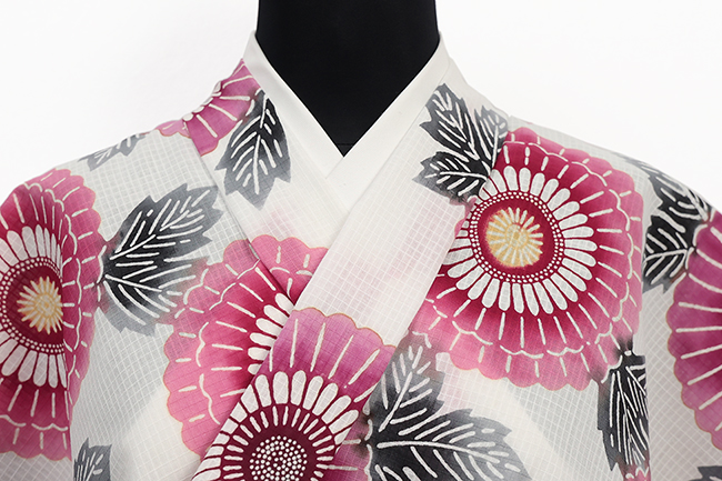 三勝 綿 浴衣(ゆかた) 綿紅梅 注染 菊 赤紫