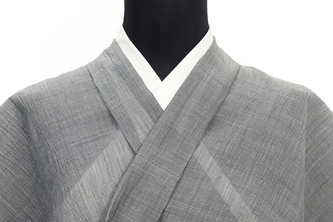 小千谷ちぢみ 本麻 夏着物 吉新織物 楊柳 広幅 縞 灰色 2