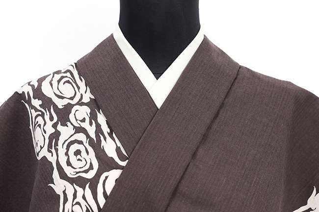 あづまやオリジナル 阿波しじら織 木綿きもの 狐火間道 焦茶