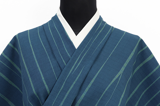 【9/18ライブショッピング紹介商品】藤井絞り はごろ木綿 木綿着物 絞り 竜巻絞り 広幅 青×緑