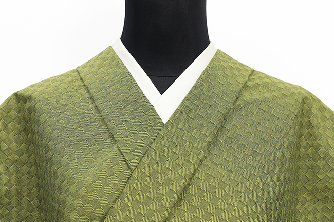 【10/16ライブショッピング紹介商品】あづまやオリジナル 三河木綿 木綿着物 チェッカーボード 黄緑 CH-02