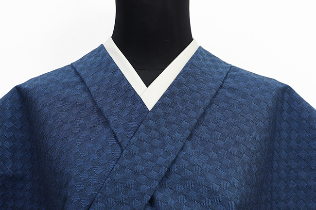 【10/16ライブショッピング紹介商品】あづまやオリジナル 三河木綿 木綿着物 チェッカーボード 青 CH-03