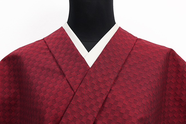 【10/16ライブショッピング紹介商品】あづまやオリジナル 三河木綿 木綿着物 チェッカーボード 赤 CH-01