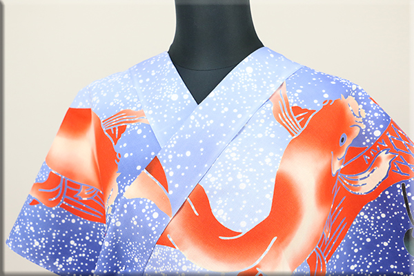 三勝 注染浴衣(ゆかた) 浴衣(ゆかた)  金魚 鯉 青系 ◆男女兼用◆