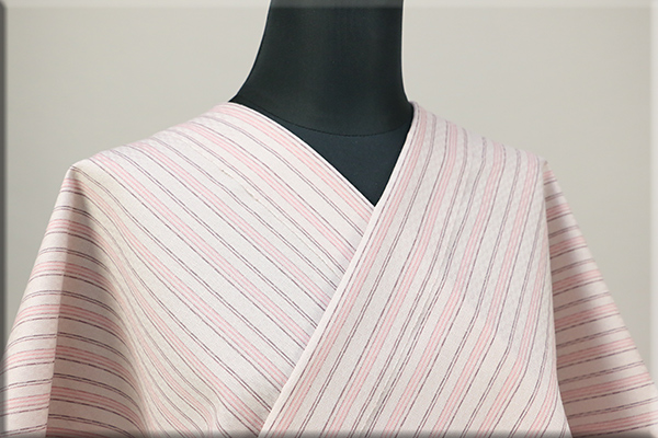 三勝 シルクウール着物 ストライプ ピンク 4244-338 ◆男女兼用◆