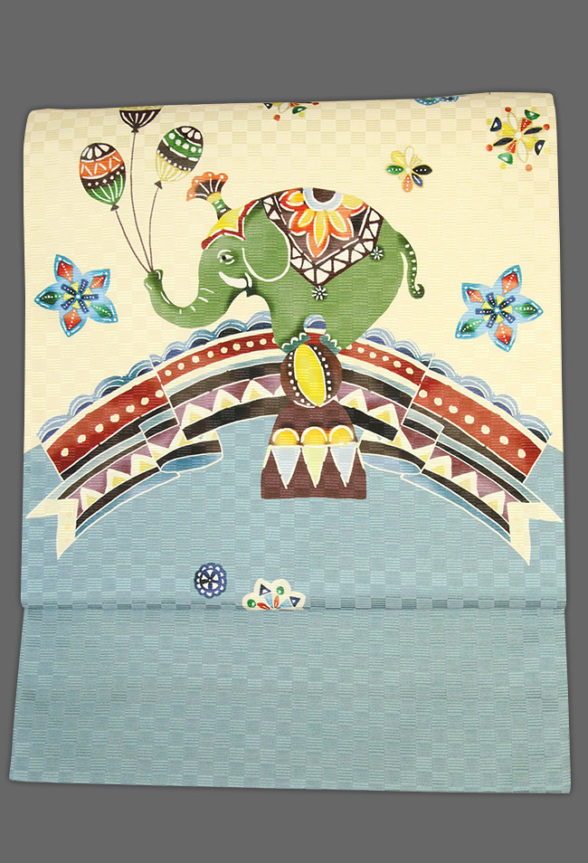 召しませ花 名古屋帯 サーカス 象 絹 ベージュ 召しませ花 名古屋帯 サーカス 象 絹 ベージュ
