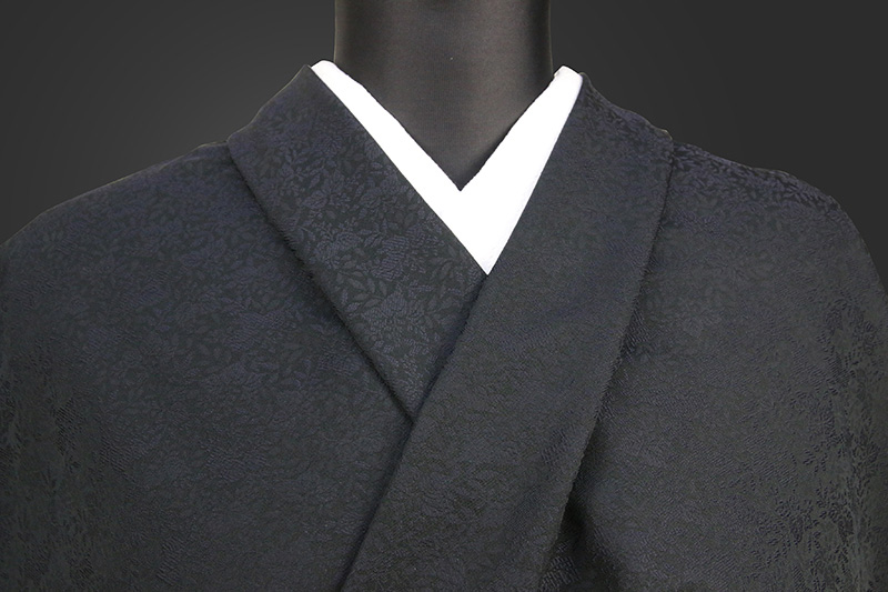 【受注生産品】ワタマサ 洗える正絹お召し着尺 諸口  桐葉 黒