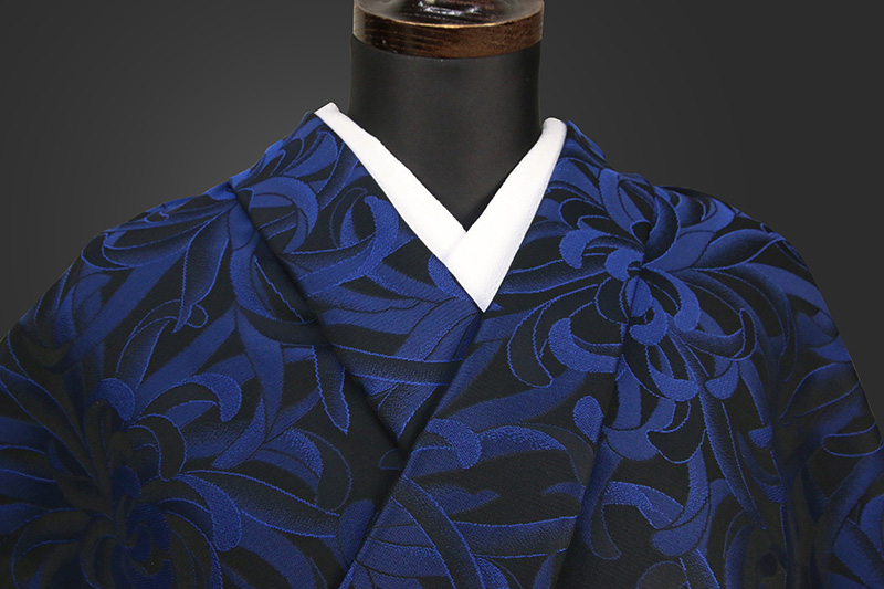 【受注生産品】ワタマサ 洗える正絹お召し着尺 諸口  乱菊2 青
