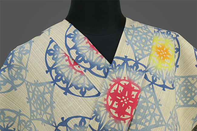 三勝 注染浴衣(ゆかた)  万華鏡 ベージュ ◆女性におすすめ◆