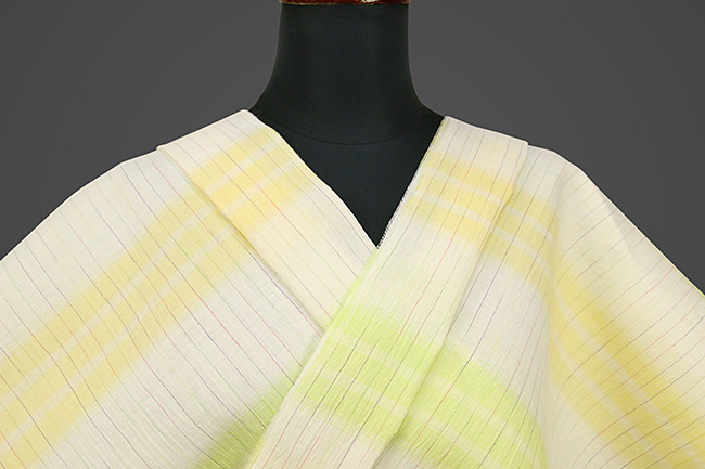 本麻 夏着物 近江ちぢみ 楊柳 召しませ花 ストライプ 黄色