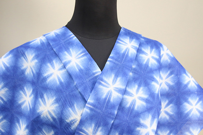 藤井絞 浴衣(ゆかた) 綿麻 雪花絞 青白