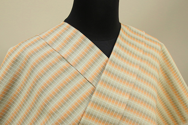 米沢木綿 木綿着物 KIPPE(きっぺ) 横段暈し 橙×灰 ◆男女兼用◆