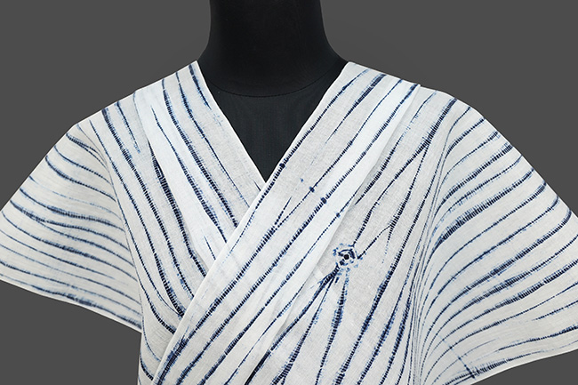 藤井絞 浴衣(ゆかた) 綿麻 竜巻絞 紺×白