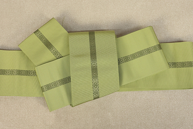 博多織 西村織物 角帯 正絹 悦 ヤスラ献上 黄緑