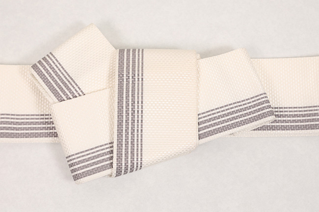 博多織 男帯 正絹 ストライプ 白×灰