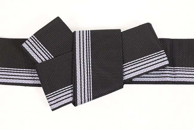 博多織 男帯 正絹 ストライプ 黒×灰