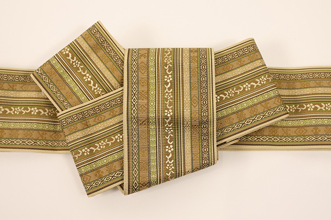 博多織 西村織物 正絹 角帯 更紗 黄×茶