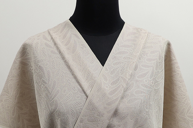 ワタマサ 洗える正絹お召し着尺 諸口  花と鳥 ピンクベージュ