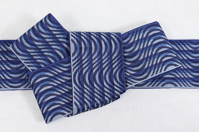 博多織 正絹 角帯 森博多織 波模様 青