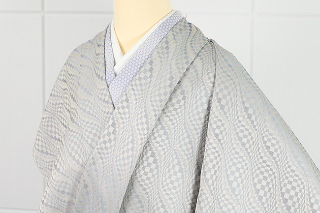 正絹 お召着尺 撥水加工済 青灰　★単衣の雨コート・広バチコート・羽織などに