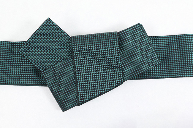 博多織 西村織物 正絹 角帯 千鳥格子 黒×緑