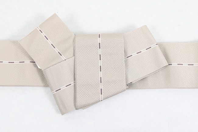 博多織 西村織物 正絹 角帯 片風通 一本縞 ベージュ×こげ茶