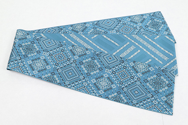 博多織 黒木織物 正絹 半幅帯 菱献上 水色