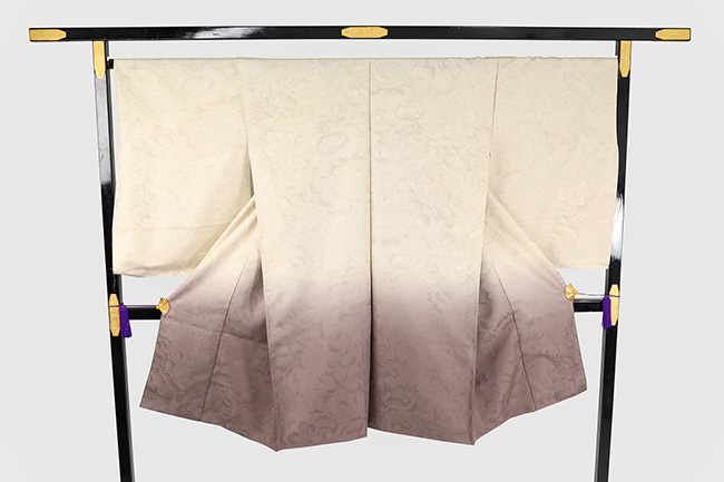 小室庵 正絹 お召 絵羽羽織 ぼかし ベージュ×茶灰