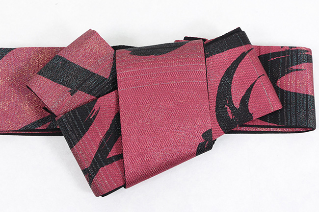 小室庵 角帯 筆遊び 銀糸 えんじ×黒