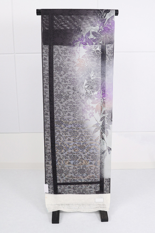 【受注商品】小室庵 正絹 紋紗 着物 羽織 muji+PLUS(ムジプラス) 草花紋 黒