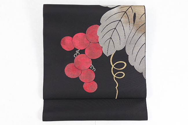 【価格はお問い合わせください】誉田屋源兵衛 正絹 九寸名古屋帯 誉座織 葡萄 黒