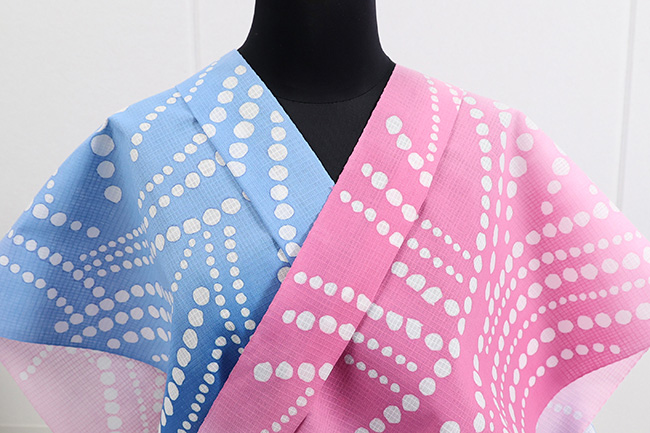 源氏物語 浴衣(ゆかた) 紅梅 水玉 青×ピンク ◆女性にオススメ◆
