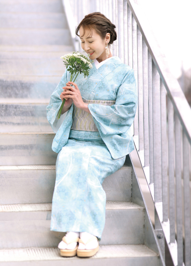 都内で 59kimono 綿麻きもの ブルームフロスト グリーン 着物・浴衣