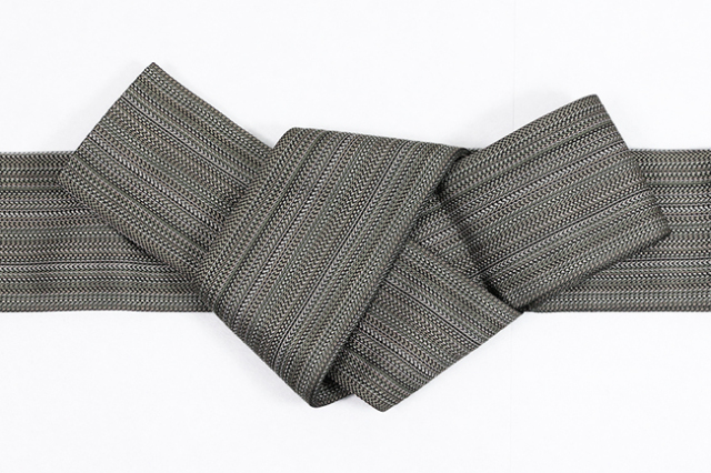 博多織 西村織物 正絹 角帯 道轍 刺子縞 カーキ×茶