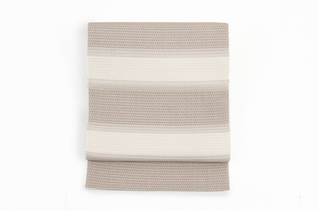 本麻 八寸名古屋帯 夏帯 ぼかし縞 ベージュ