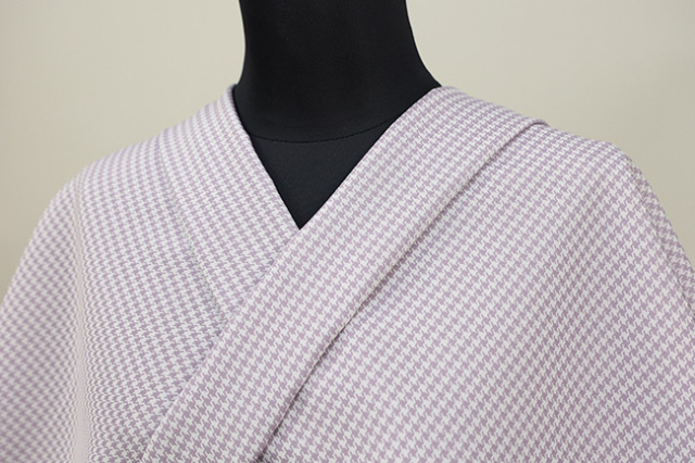 【受注生産品】ワタマサタマサ 洗える正絹お召し着尺 ala elle（アラ・エル）  千鳥格子 薄紫
