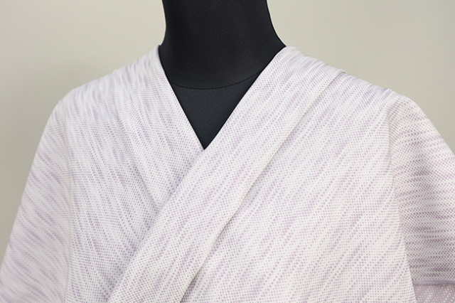 【受注生産品】ワタマサタマサ 洗える正絹お召し着尺 ala elle（アラ・エル）  ダイヤぼかし 絣 白×薄紫