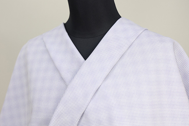 【受注生産品】ワタマサタマサ 洗える正絹お召し着尺 ala elle（アラ・エル）  ダイヤぼかし 市松 薄青紫