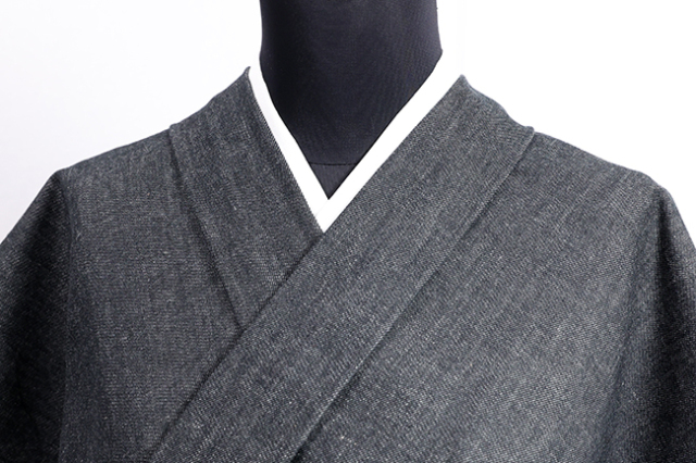 片貝木綿 木綿着物 紺仁工房 普段着きもの 杉綾 デニム 黒