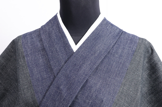 片貝木綿 木綿着物 紺仁工房 普段着きもの デニム 黒×紺
