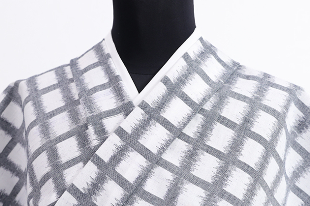 久留米絣 木綿着物 普段着きもの 格子 灰色