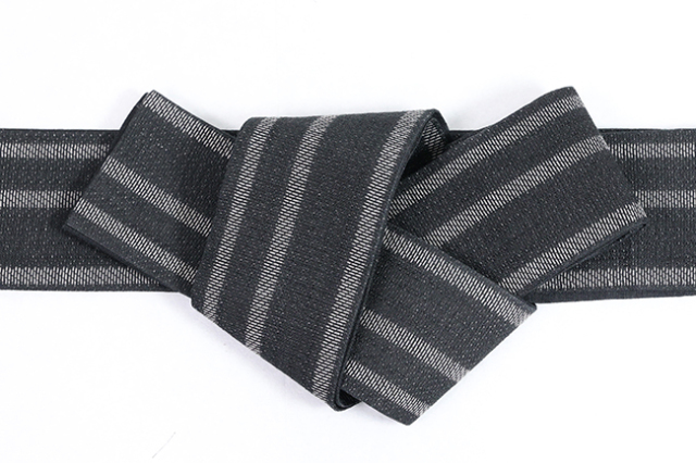 本麻 両面角帯 夏帯 縞 黒