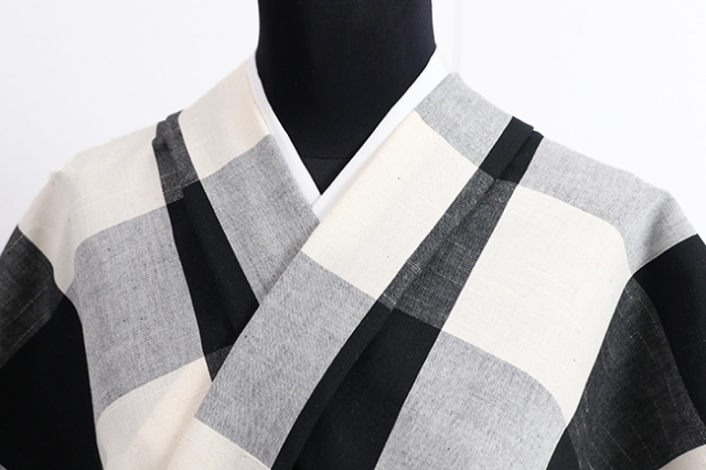 伊勢木綿　着物　小紋　格子柄　裄67 伊勢木綿 着物 小紋 格子柄 裄67 伊勢木綿 洗える着物 単品